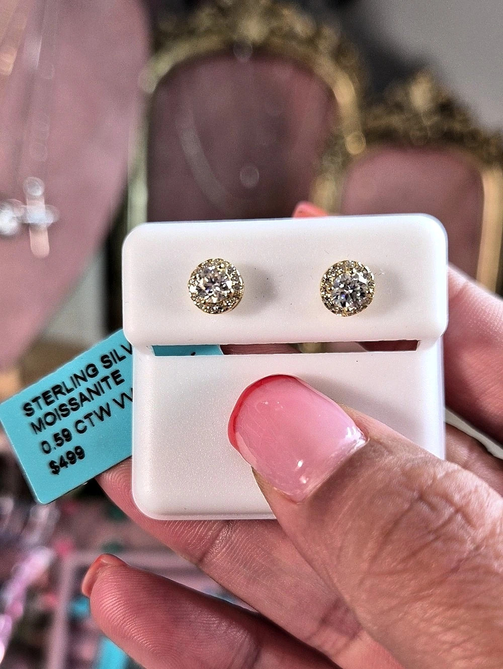 0.59 Moissanite Halo Stud Earrings